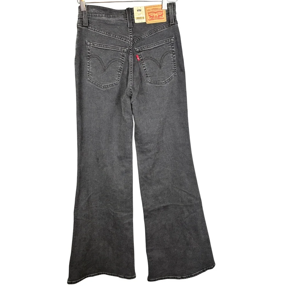 NWT Levi Ribcage Bell Women 26 Dark Gray High Waisted Flare Festival Boho Casual - Picture 2 of 16